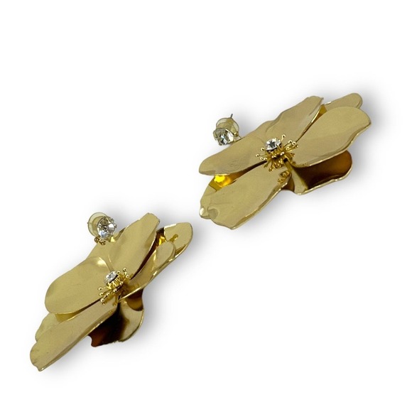 Chunky Large Flower Dangle Fashion Earrings Gold Plated Pierced - Picture 5 of 7